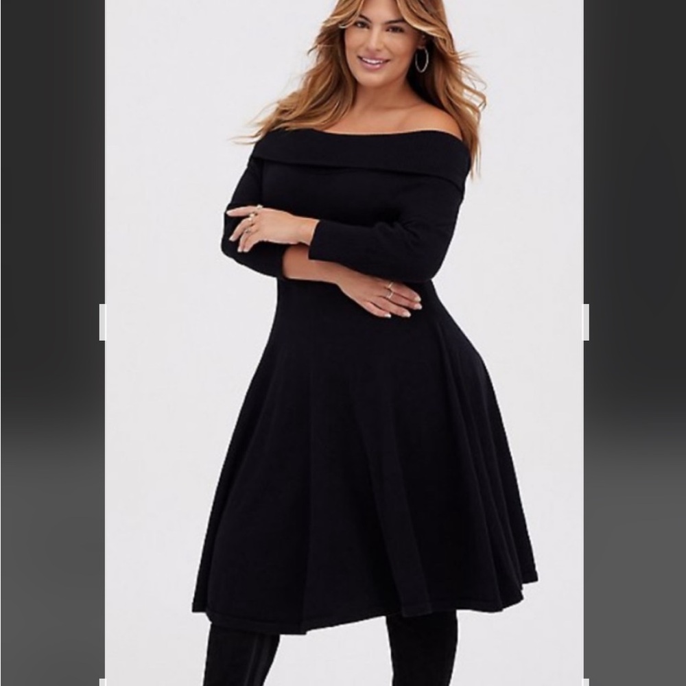 Torrid Size 6 Black Off-Shoulder Sweater Dress